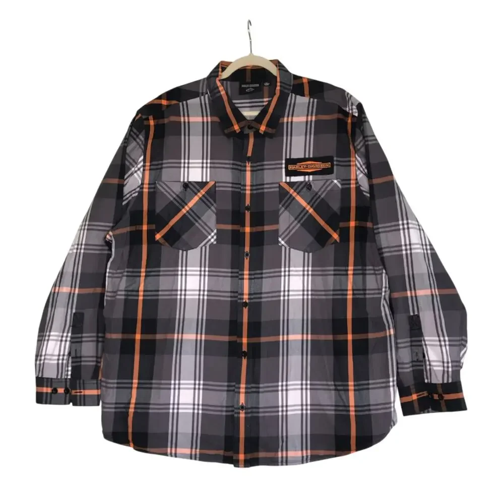 HARLEY-DAVIDSON Stacked Bar & Shield Long Sleeve Plaid Shirt 3XL Moto Biker NWOT